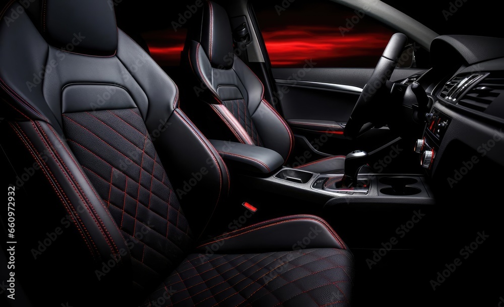 Red and black interior of a car