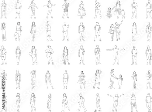 sketch of people, set of line drawing, isolated vector