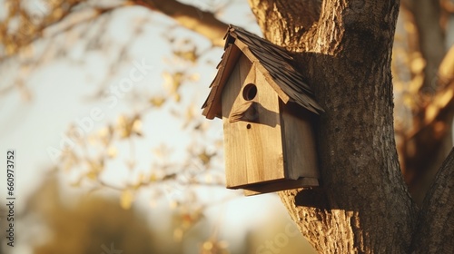 wooden bird house on the tree