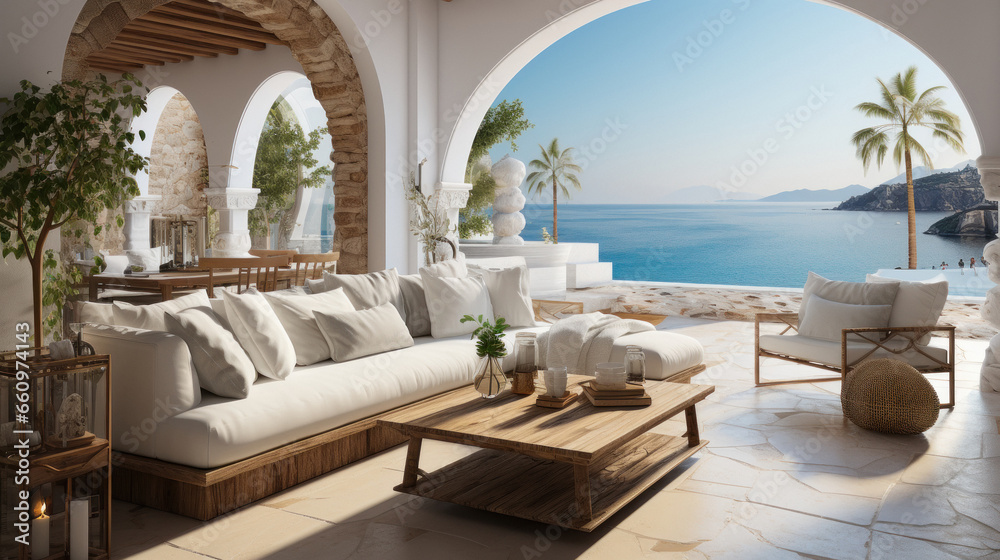 Luxurious home interior with soft sofa