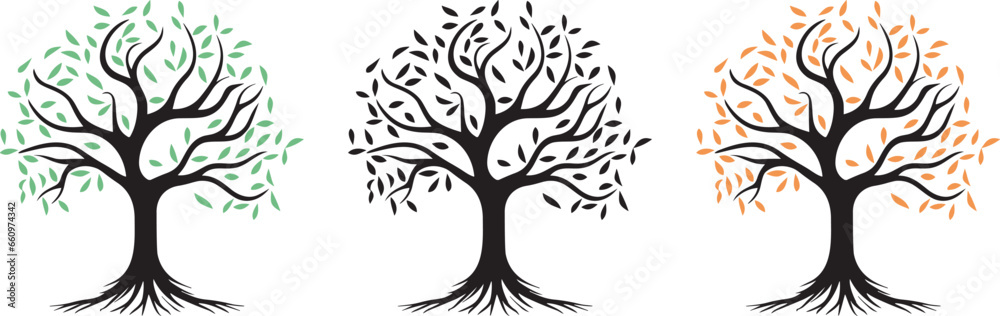 Abstract vibrant tree logo design, root vector, Tree logo, tree of life icon on white background, wall decor, wall art Abstract vibrant tree logo design, root vector, Tree logo, tree of life icon on white background, wall decor, wall art