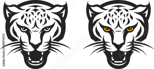 Angry tiger face cut out silhouette, tiger or cougar, Roaring Leopard mascot black and white vector