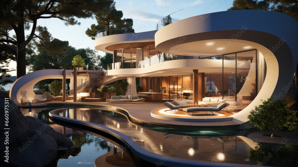 Fototapeta premium Architectural luxury home with swimming pool.