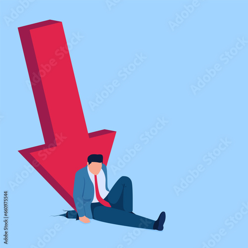 people sit sadly leaning on fallen arrows hitting the ground, a metaphor for falling business profits