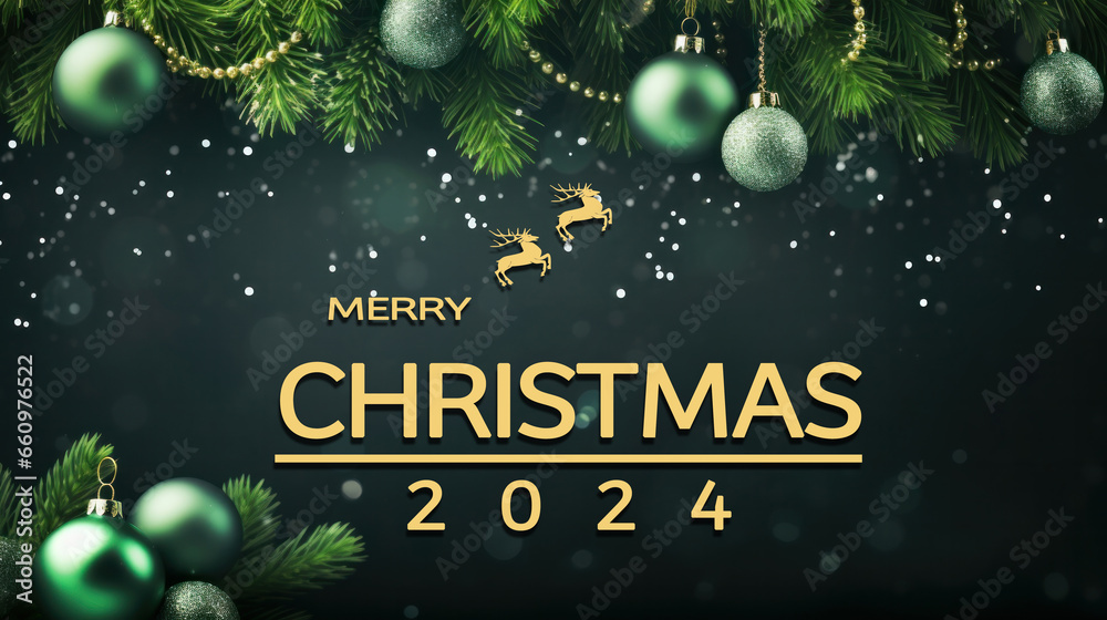 Christmas decorations with packaging gifts and Christmas tree, ball on green background. Flat lay, copy space Christmas decorations with packaging gifts and Christmas tree, ball on green background. Flat lay, copy space