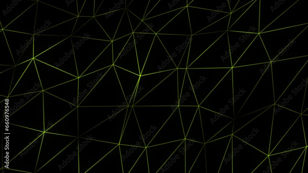 Lime green 3d polygon mesh Abstract digital connection moving dots and lines, Technology futuristic black background