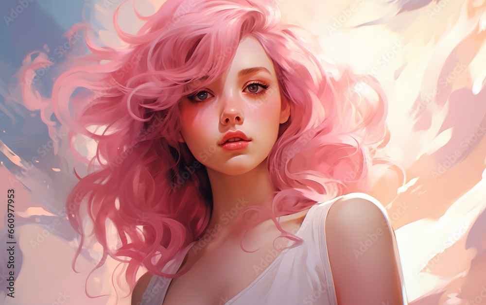 Elegant Pink Girl in a Delicate Pastel Setting