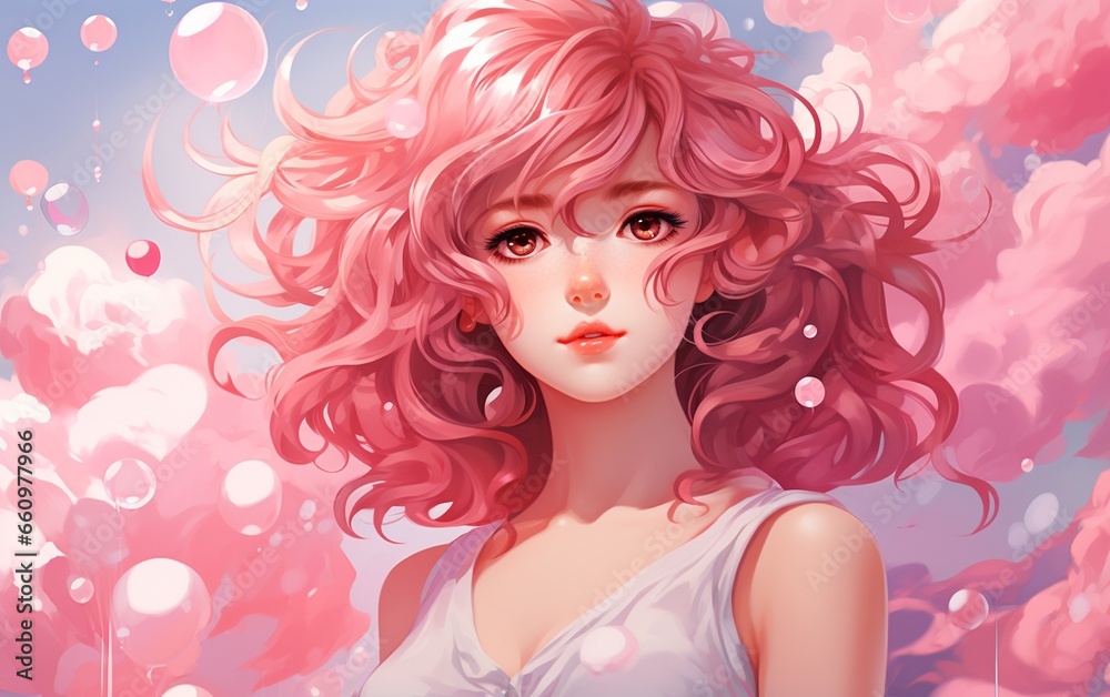 Pastel Perfection Pink Girl on a Beautiful Background