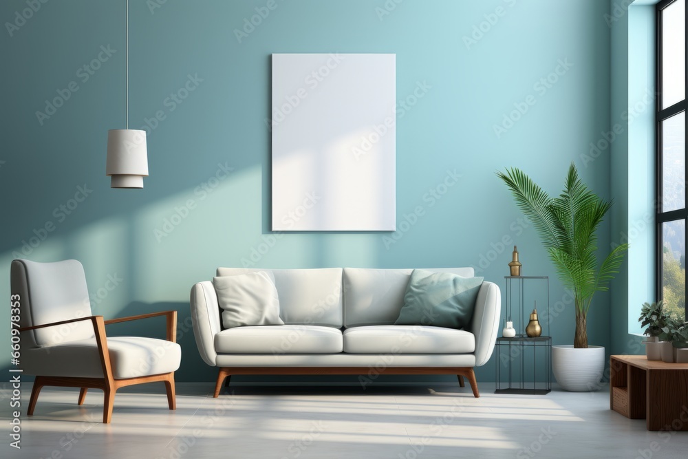 Minimalist painting that captures the essence of wall cleaning, blending practicality with conceptual art, on a solid pastel blue canvas, Generative AI