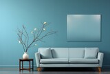 Minimalist painting that captures the essence of wall cleaning, blending practicality with conceptual art, on a solid pastel blue canvas, Generative AI
