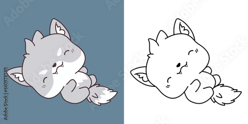 Cute IsolatedWolf Illustration and For Coloring Page. Cartoon Clip Art Animal. photo