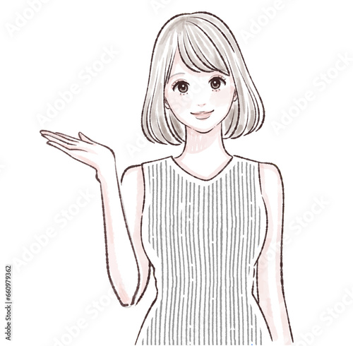説明をする女性のイラスト