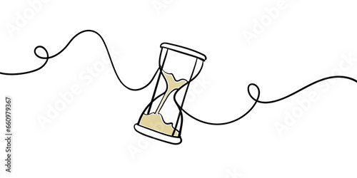 Hourglass vector one line continuous drawing illustration. Hand drawn linear silhouette icon. Trendy single line draw design vector graphic. Vector illustration