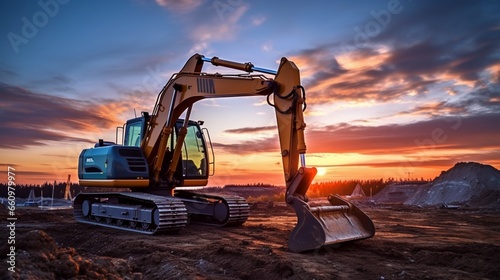 excavator at sunset generated by AI