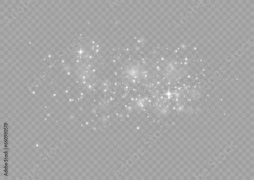 White dust light sparkle, bokeh light effect shiny background png. Christmas glowing dust background. White flickering glow with confetti bokeh and particle movement.
