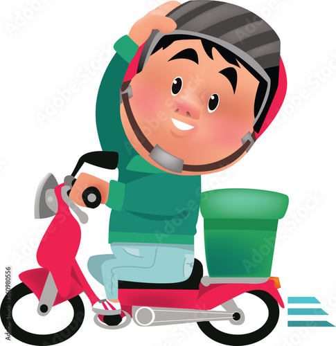 Motorbike driver delivering goods