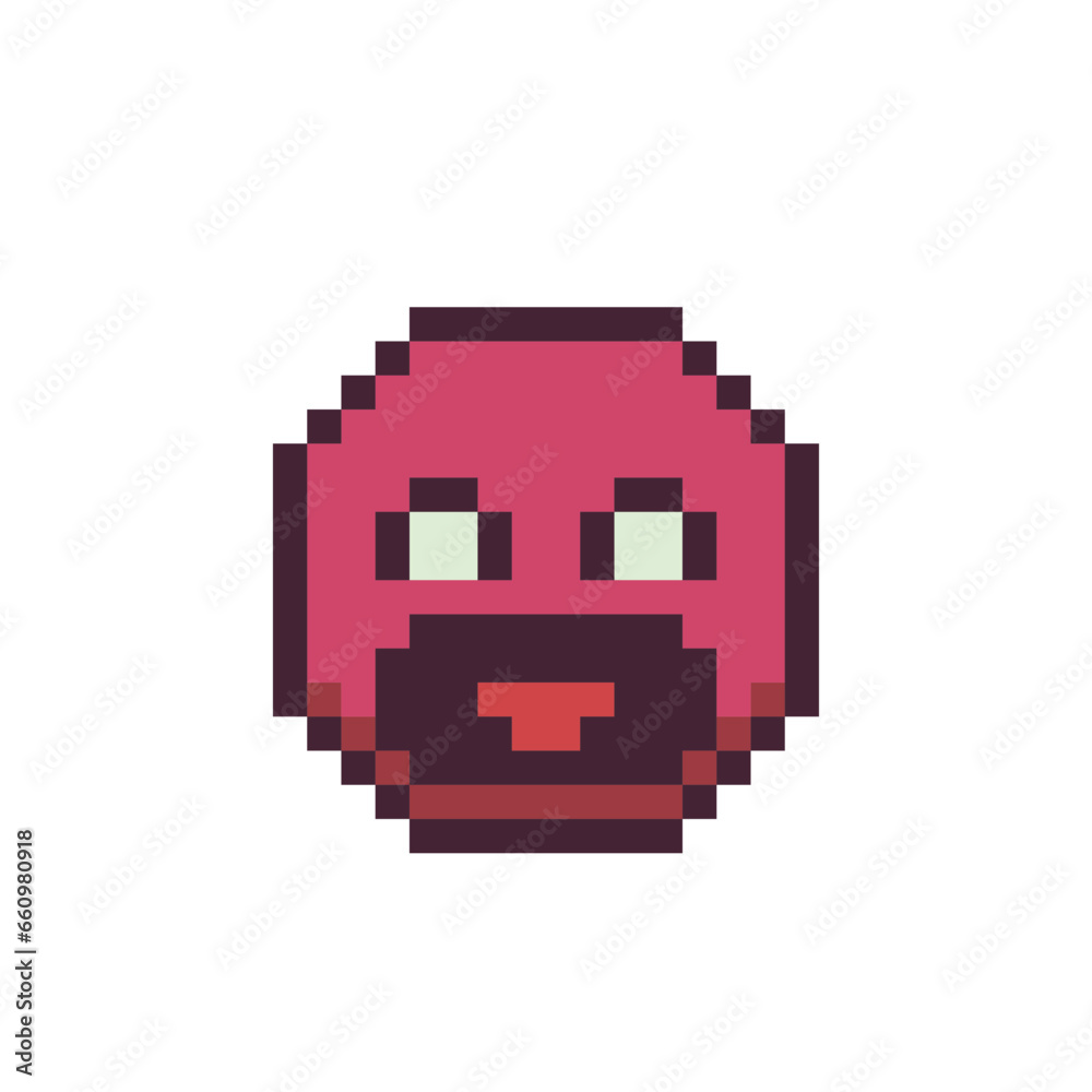 Red sad emoticon face pixel art icon angry cartoon character. Show the language of emotion. Flat style. 8-bit style. Isolated abstract vector illustration. Red sad emoticon face pixel art icon angry cartoon character. Show the language of emotion. Flat style. 8-bit style. Isolated abstract vector illustration.