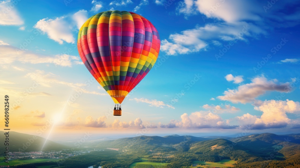 Fototapeta premium Beautiful hot air balloons flying in the fantastic colorful sky