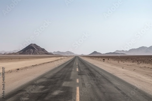 A deserted road in the transparent background of a desert. Generative AI