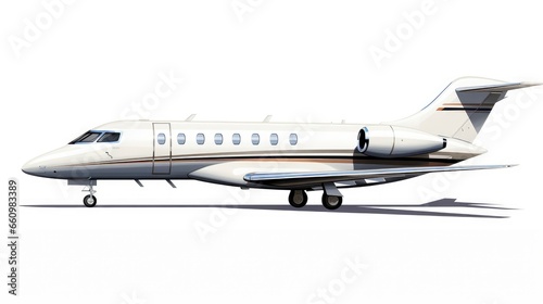 Modern private jet airplane isolated on white background