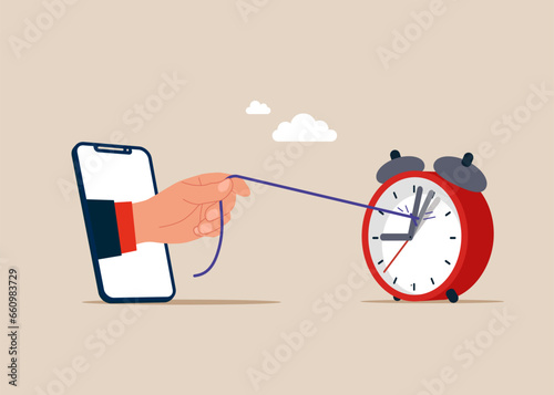 Deadline, Time Management. Trying Slow Down Time. Flat vector illustration