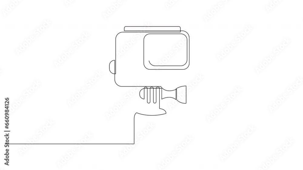 Self drawing animation of action camera drawn by continuous one line ...
