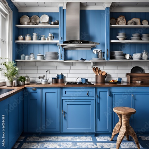 Kitchen with blue cabinets
