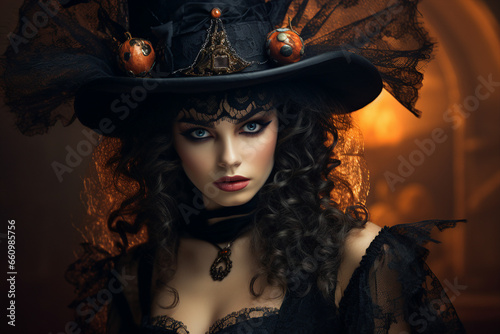 Generative AI portrait picture of beautiful but scary undead resurrected dark halloween bride