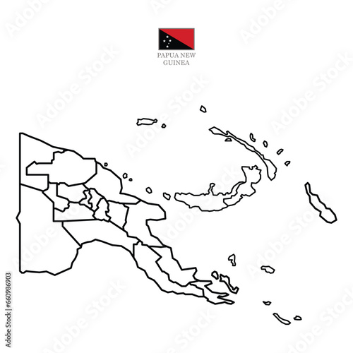 papua new guinea contour vector map with state, flag in color. Background map eps 10