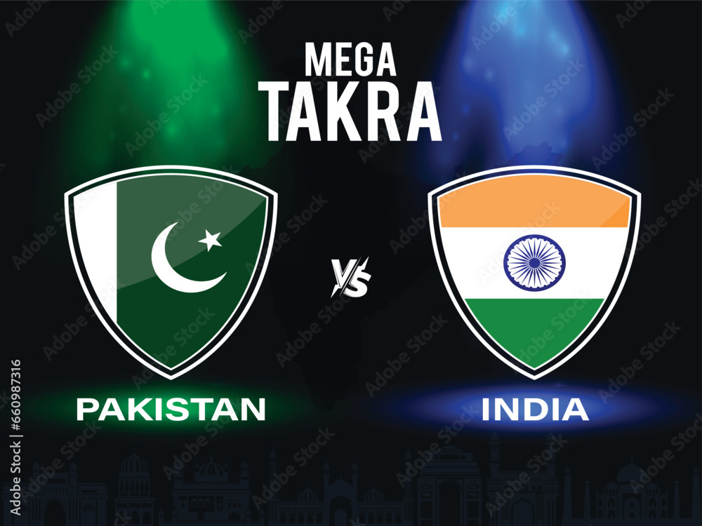 India Versus Pakistan Cricket Match Flag Badge Art Vector Graphic india-versus-pakistan-cricket-match-flag-badge-art-vector-graphic