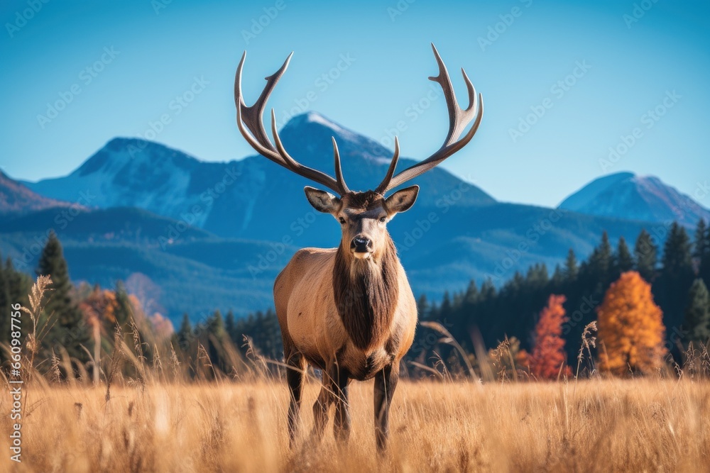 Fototapeta premium Majestic stag in autumnal landscape