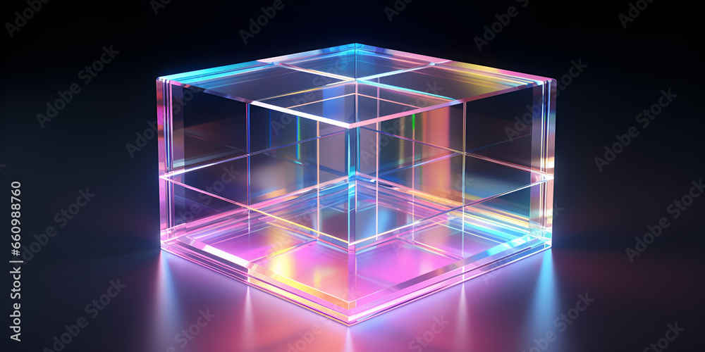 abstract blue cube background, 3d Model Of The Glass Cube Background, generative AI

 - obrazy, fototapety, plakaty 