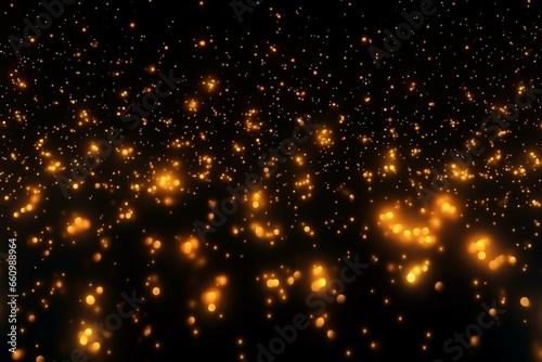Abstract background with yellow glowing lights in dark space. Generative AI