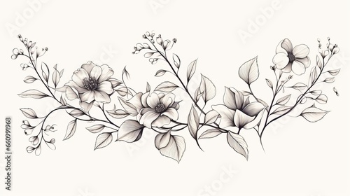 Photo of a monochromatic floral illustration on a blank canvas