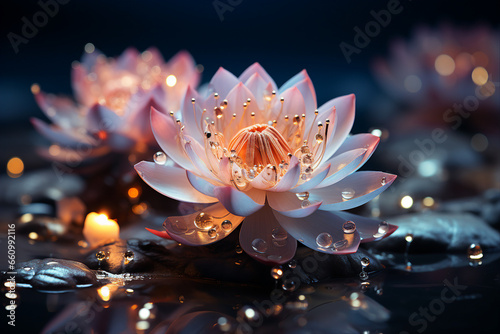 Generative ai picture pf colorful beautiful lotus water lily flower on pond yoga peace calm inspiration