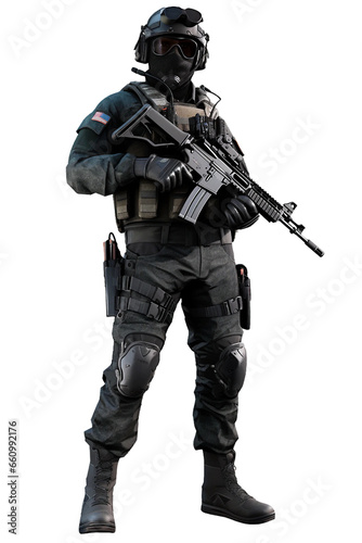 SWAT team member with a ballistic face mask 