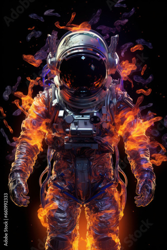 astronaut in a splash of colors. spacesuit in outer space. Illustration. Picture. Painting. bright colors and flames