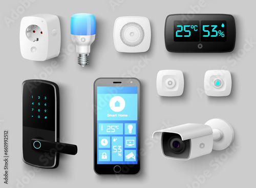 Smart home system icon realistic vector set