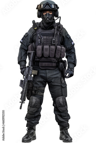 SWAT team member with a ballistic face mask
