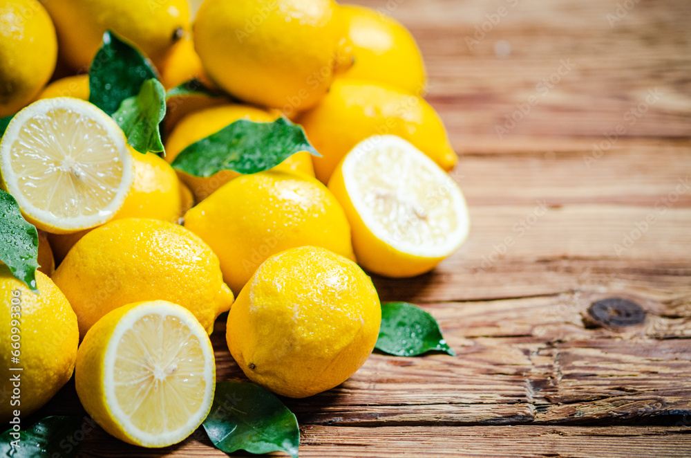 Fresh lemons. On wooden table. Fresh lemons. On wooden table.
