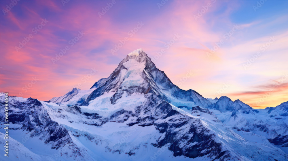 Panoramic view of mount Matterhorn at sunrise, Switzerland.