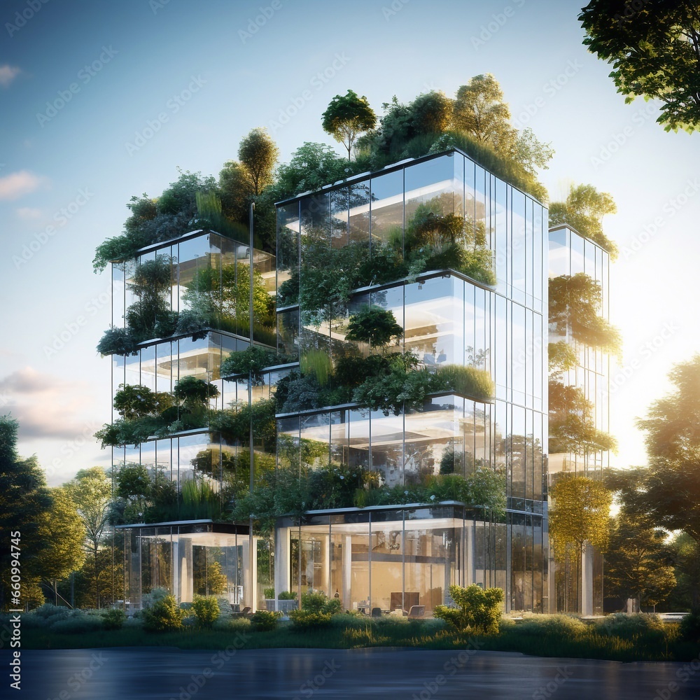  Eco-friendly building in modern city. 