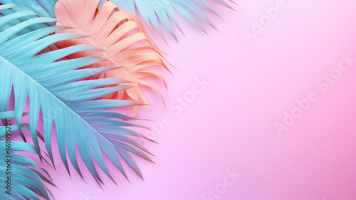 Rosy Tropical Tranquility  Aerial 3D Render of Vibrant Palm Tree Leaves Against a Pink Wall  Ideal for Product Placement and Advertising