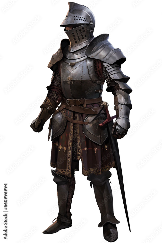 Medieval knight reenactor with a visored helmet
