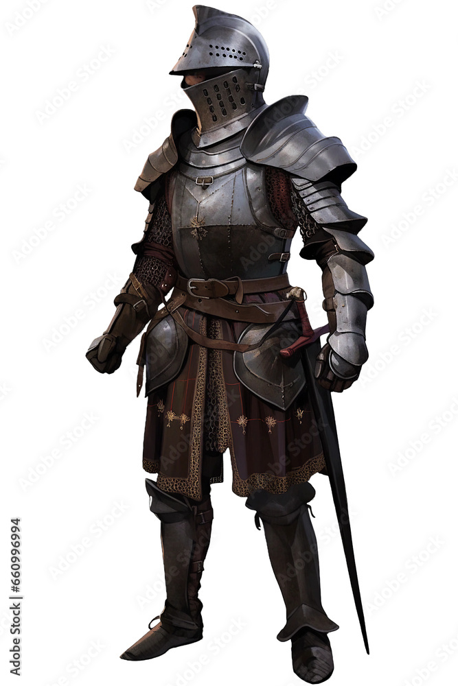 Medieval knight reenactor with a visored helmet
Medieval knight reenactor with a visored helmet