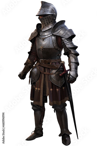 Medieval knight reenactor with a visored helmet 