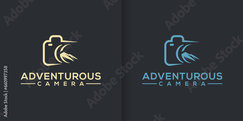 collection Camera video photo minimalist abstract mountain landscape travel adventure blog line art logo vector