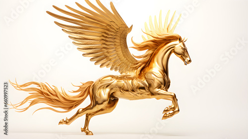Winged Golden Horse Pegas on a white background © Taisiia