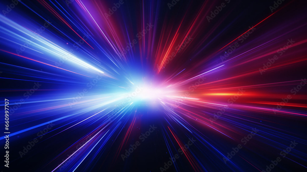 Obraz premium Cyber Pulse: 3D Rendered Abstract Glowing Cyberpunk Lights on a Dark Black Background, Visualizing the High-Speed Flow of Technology and Data at the Speed of Light 