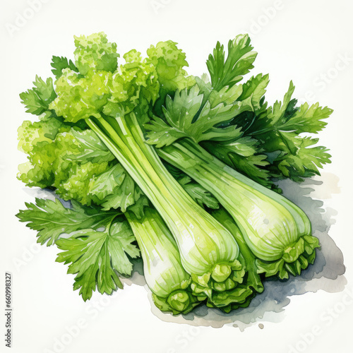watercolor Celery clipart, Generative Ai